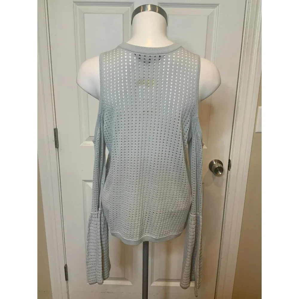 BCBG Max Azria Lucia Gray Perforated Open Knit Cold Shoulder Flare Sleeve Size M
